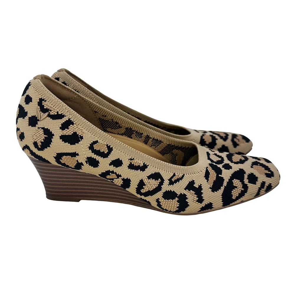 VIVAIA Margot Leopard Square-Toe Wedge Heels • 7 • black tan • boho chic preppy